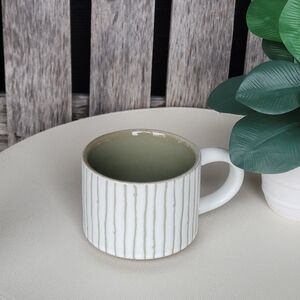Hearth & Hand Bead Striped White and Green Stoneware Mug
